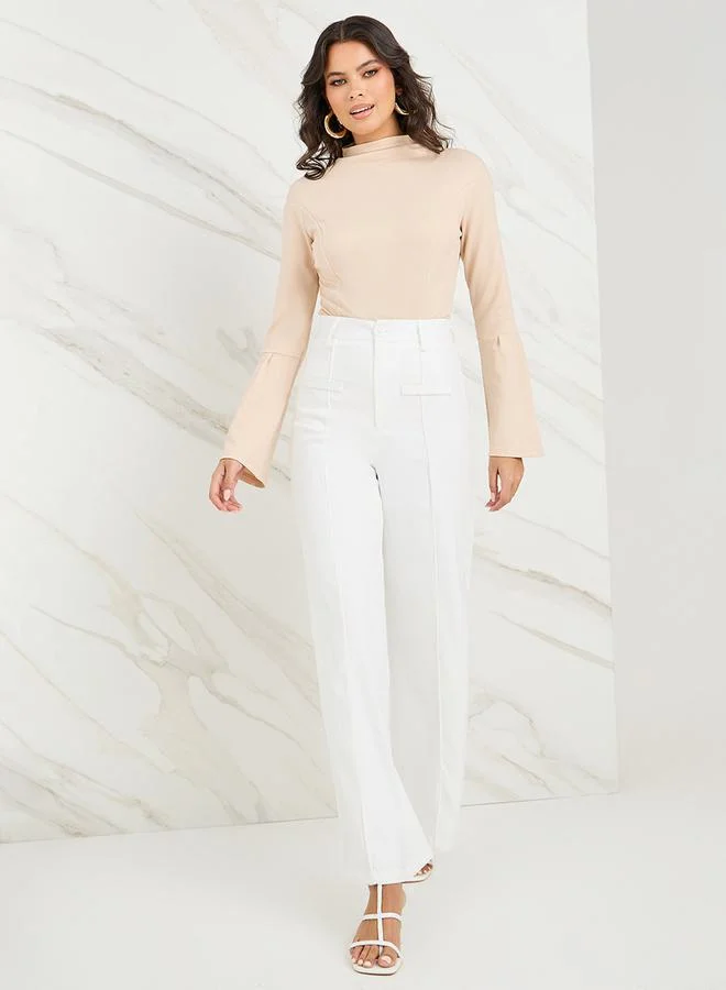 ستايلي Drape Neck Bodysuit with Flute Sleeve