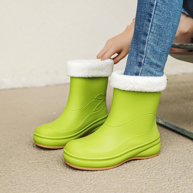 Stylish Waterproof Womens Rain Boots Green [plus cotton]] 