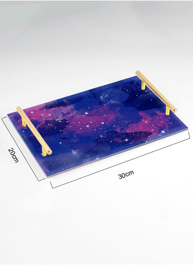 LOWHA Decorative Acrylic Serving Tray with Gold Color Metal Handles Ink Clear Star 20x30cm  - Image 2