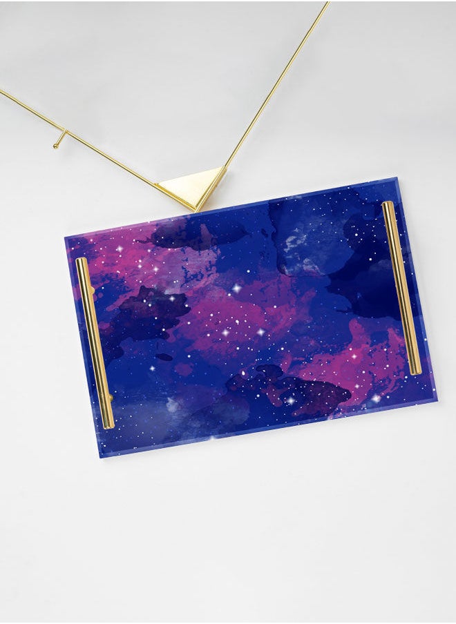 LOWHA Decorative Acrylic Serving Tray with Gold Color Metal Handles Ink Clear Star 20x30cm  - Image 3