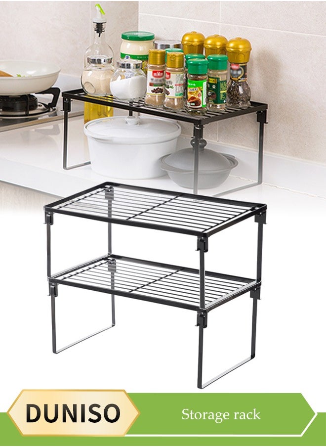 DUNISO 2 Pcs Kitchen storage rack, stackable iron seasoning rack, foldable countertop storage rack, multifunctional bathroom storage rack, suitable for storing jars and spice seasoning jars,black  - Image 1