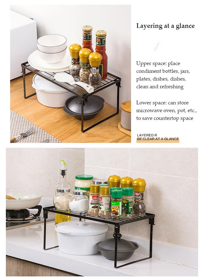DUNISO 2 Pcs Kitchen storage rack, stackable iron seasoning rack, foldable countertop storage rack, multifunctional bathroom storage rack, suitable for storing jars and spice seasoning jars,black  - Image 3