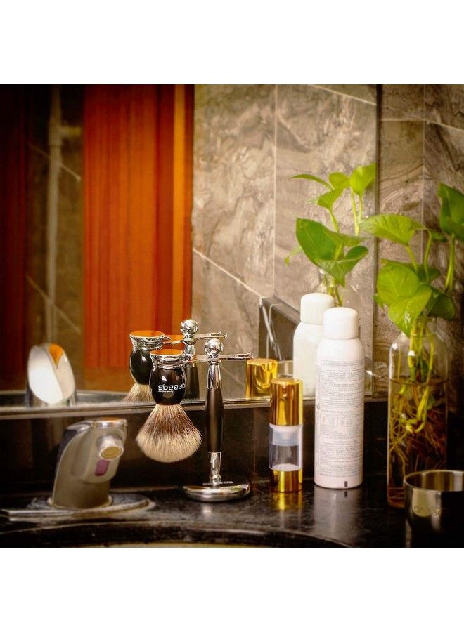 Anbbas Shaving Brush And Stand Anbbas Silvertip Badger Hair Brush Set With Stainless Steel Shaving Stand For Double Edge Safety Razor Straight Razorblack Resin Alloy Handle For Men - Image 3