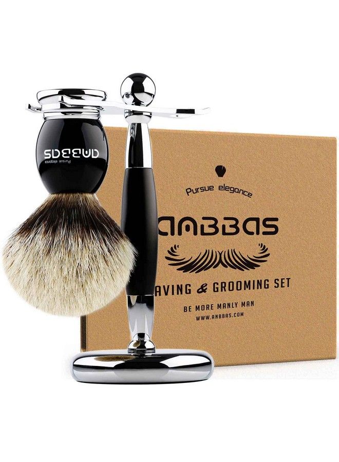 Anbbas Shaving Brush And Stand Anbbas Silvertip Badger Hair Brush Set With Stainless Steel Shaving Stand For Double Edge Safety Razor Straight Razorblack Resin Alloy Handle For Men - Image 1