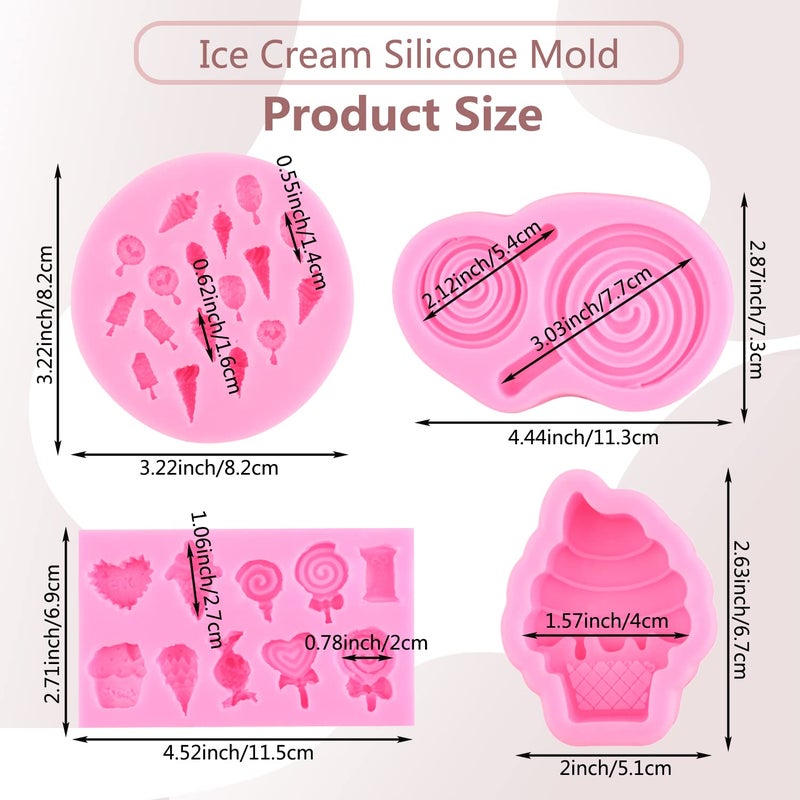 MIYAHOUSE Ice Cream Silicone Molds Candyland Fondant Molds Lollipop Chocolate Mold For Cake Decorating Cupcake Topper Popsicle Polymer Clay Chocolate Gum Paste Set Of 4 - Image 3