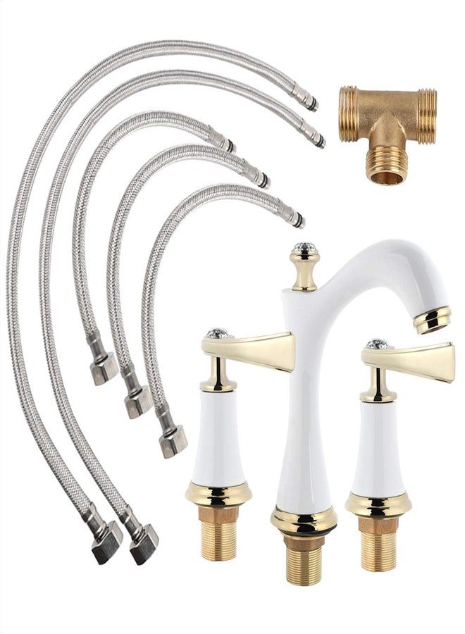 LiebeWH Bathroom Sink Faucet 2 Handle Lavatory Faucet for Bathroom Vanity Antique Copper Finish Cabinet Mount Split Faucet(White Gold) - Image 1