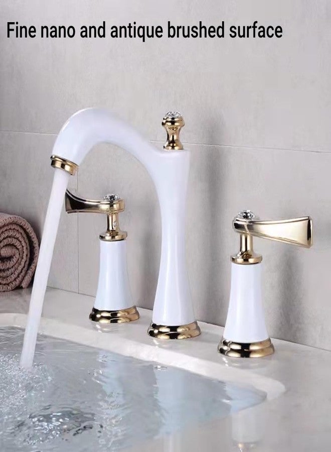 LiebeWH Bathroom Sink Faucet 2 Handle Lavatory Faucet for Bathroom Vanity Antique Copper Finish Cabinet Mount Split Faucet(White Gold) - Image 4