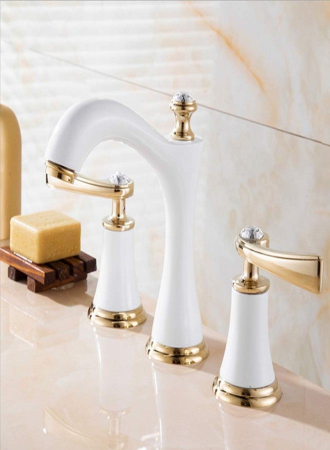 LiebeWH Bathroom Sink Faucet 2 Handle Lavatory Faucet for Bathroom Vanity Antique Copper Finish Cabinet Mount Split Faucet(White Gold) - Image 5