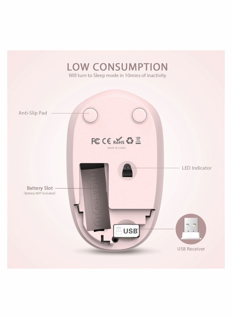 Wireless Mouse, 2.4G Noiseless Mouse with USB Receiver - Portable Computer Mice for PC, Tablet, Laptop, Notebook with Windows System - Pink
