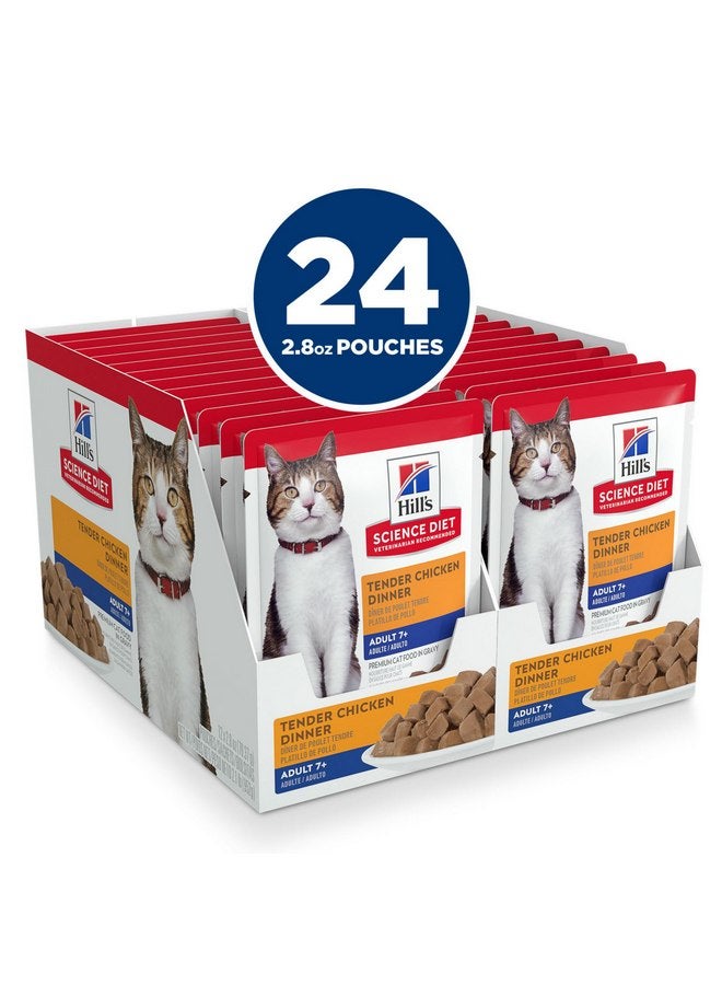 هيل طعام القطط الرطب Hill's Science Diet Adult 7+، Senior Adult 7+ Premium Nutrition، حساء الدجاج، كيس 2.8 أونصة، علبة تحتوي على 24 قطعة - Image 2