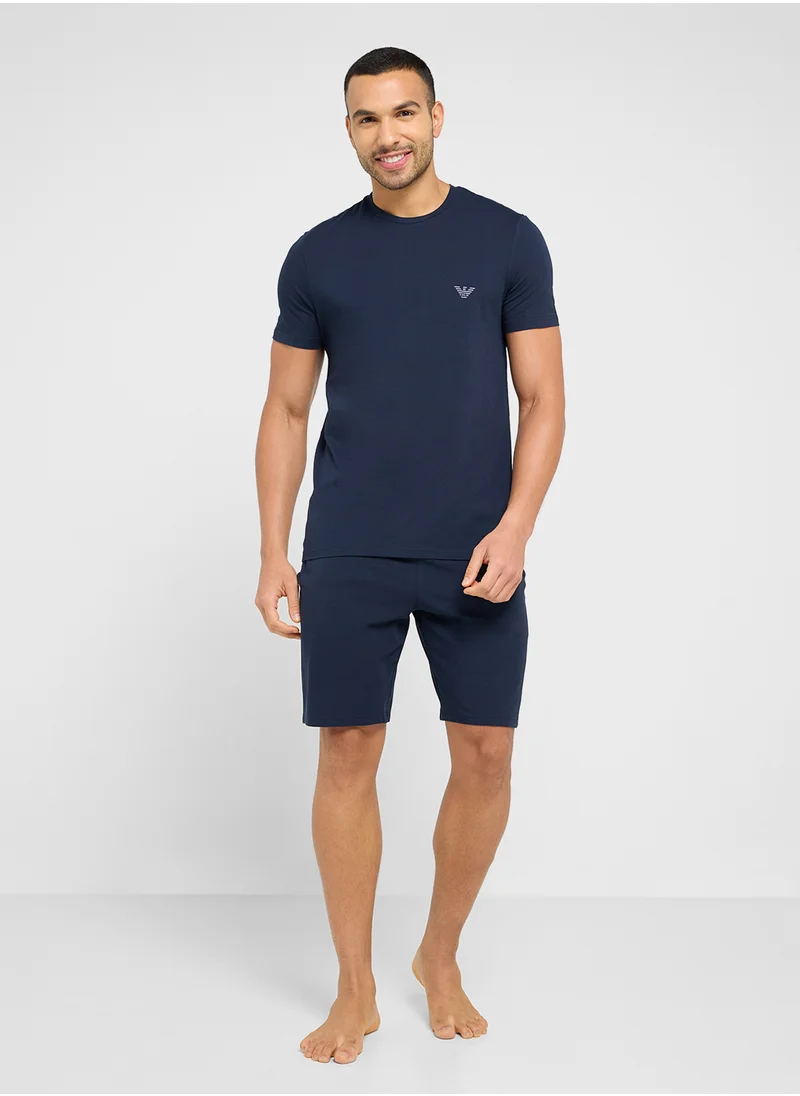 EMPORIO ARMANI Crew Neck T-Shirt & Logo Band Shorts