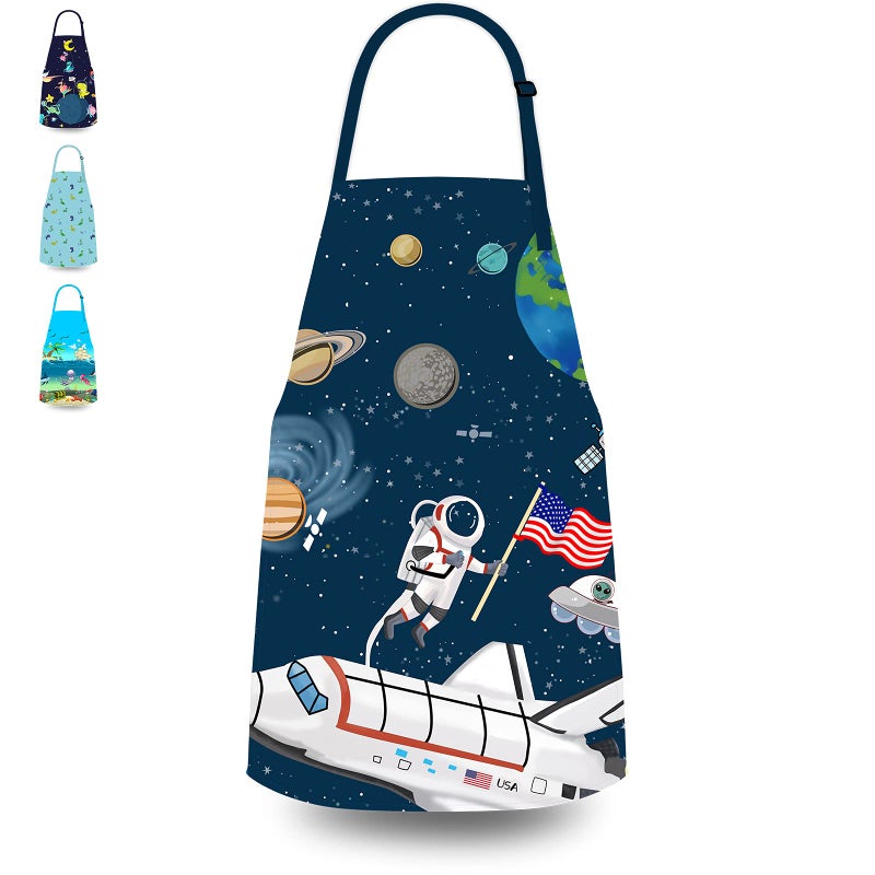 DEABOLAR Kids Apron for Boys, Unisex Apron With Adjustable Neck strap, Kitchen Bib Apron for Cooking Painting Baking - Image 1