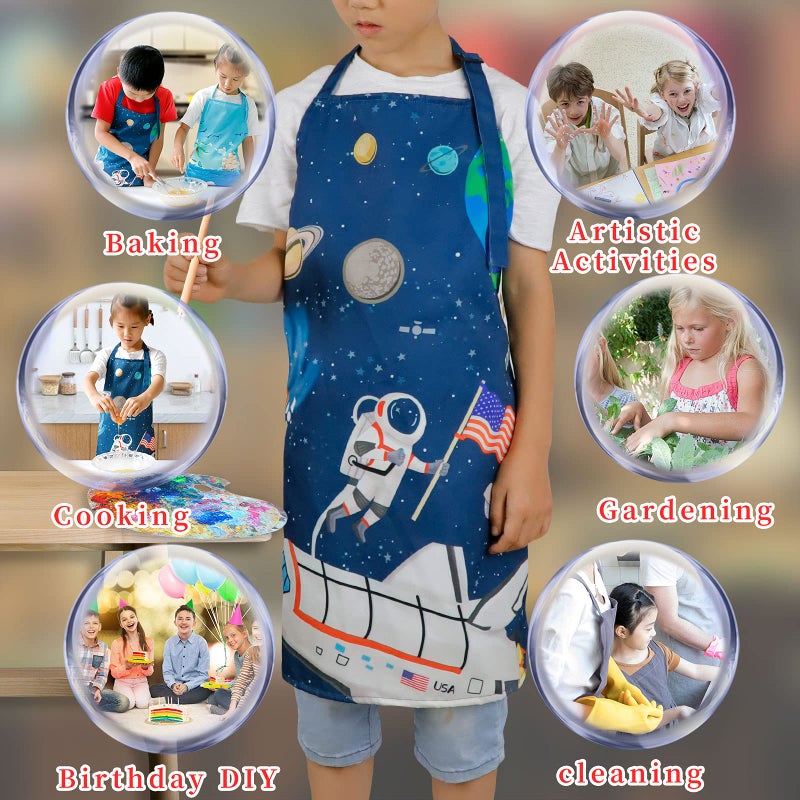 DEABOLAR Kids Apron for Boys, Unisex Apron With Adjustable Neck strap, Kitchen Bib Apron for Cooking Painting Baking - Image 5
