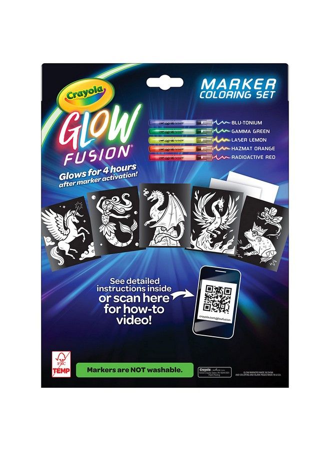 Crayola Glow Fusion Glow In The Dark Coloring Set With Markers Mythical Creature Coloring Pages Gift For Kids - Image 5