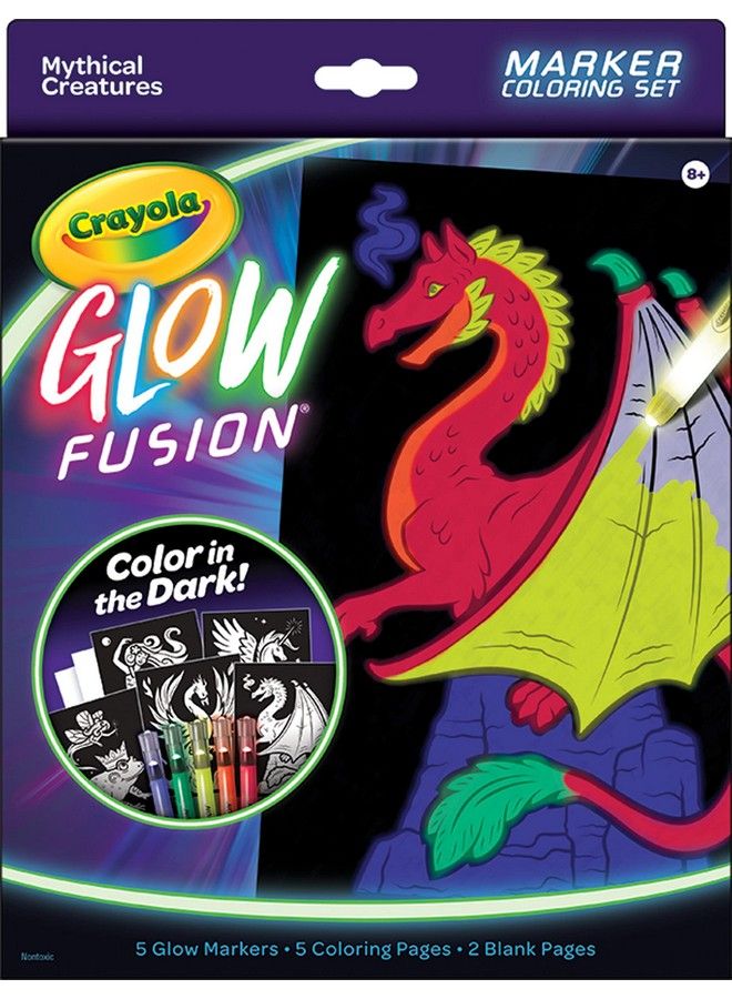 Crayola Glow Fusion Glow In The Dark Coloring Set With Markers Mythical Creature Coloring Pages Gift For Kids - Image 2