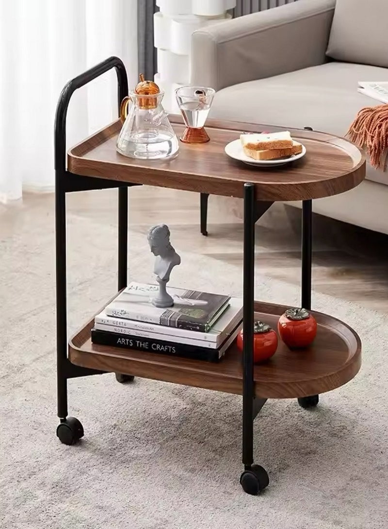 End Table with Rolling Wheels,Movable Small Coffee Table 2 Layers Small Trolley,Nordic Style Living Room Trolley Suitable for Use in The Living Room Bedroom Office - Image 2