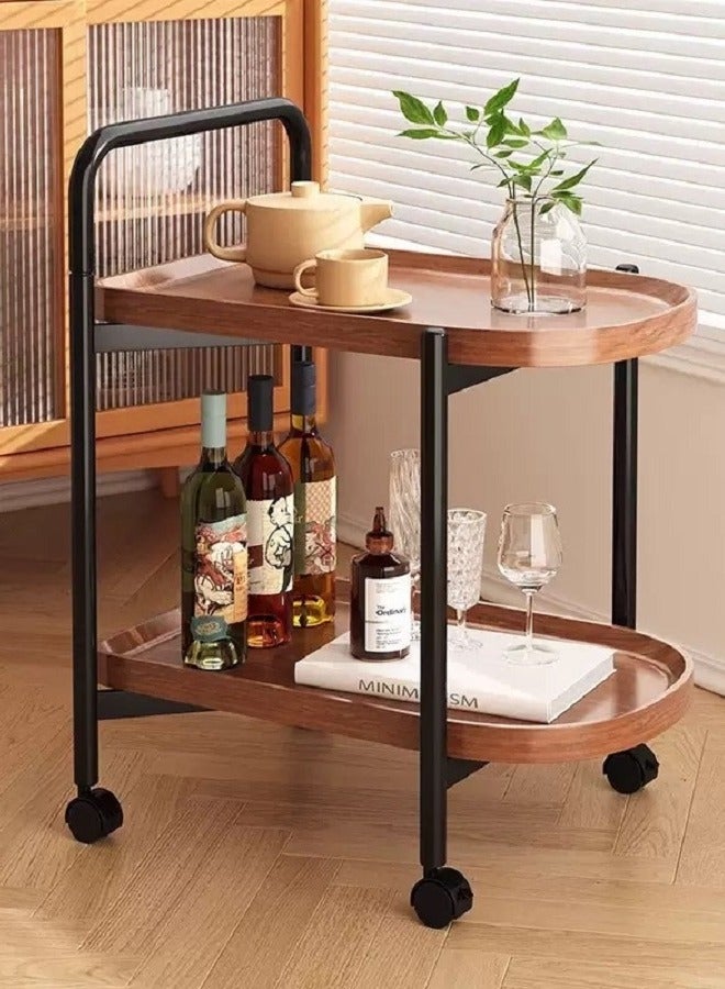 End Table with Rolling Wheels,Movable Small Coffee Table 2 Layers Small Trolley,Nordic Style Living Room Trolley Suitable for Use in The Living Room Bedroom Office - Image 1