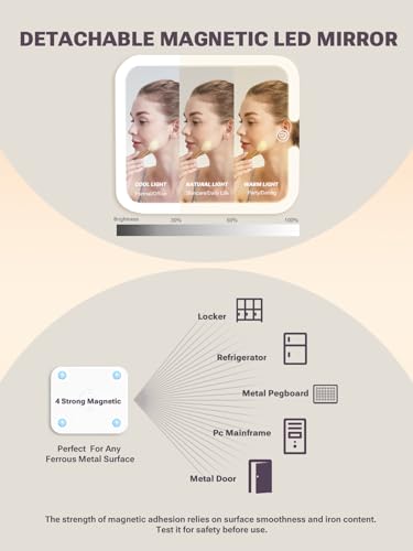 Qislee Makeup Box with A Detachable Lighted Mirror, Waterproof Travel Train Case, Cosmetic Organizer and Makeup Suitcase with Adjustable Dividers, Magnetic LED Mirror(Golden Brown) - Image 2