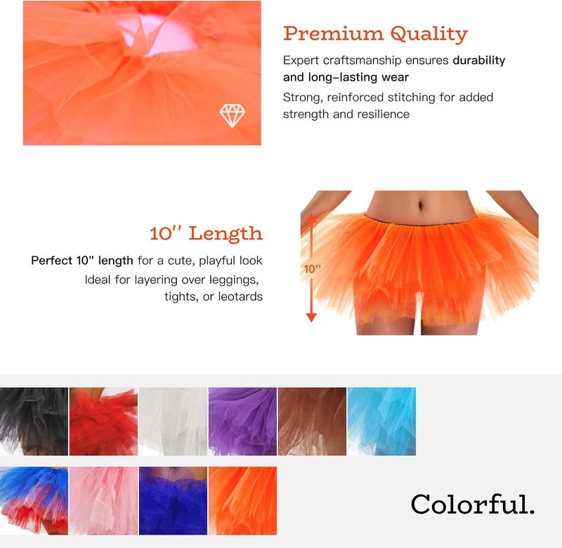 Phantomon Tutu Skirt Women's Teens Classic Elastic 5 Layered Tulle Ballet Skirt, 1950s Vintage Style Short Skirt, Adult Size - Image 5