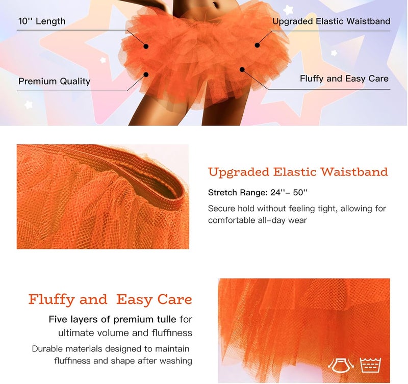 Phantomon Tutu Skirt Women's Teens Classic Elastic 5 Layered Tulle Ballet Skirt, 1950s Vintage Style Short Skirt, Adult Size - Image 4