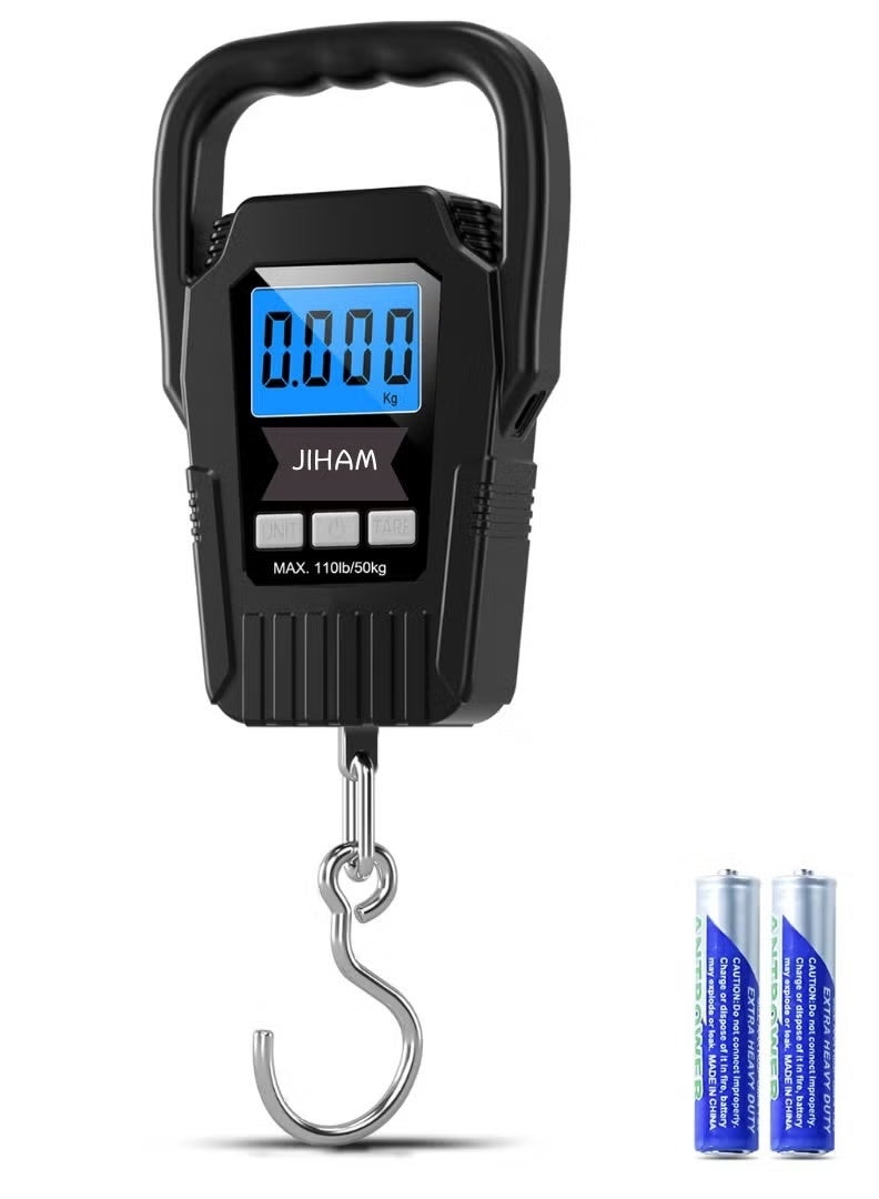 جيهام ميزان أمتعة رقمي معلق عالي الجودة على شكل سمكة - ميزان أمتعة محمول باليد لحقيبة السفر، ميزان للسفر بشاشة LCD 50 كجم/110 رطل - Image 1