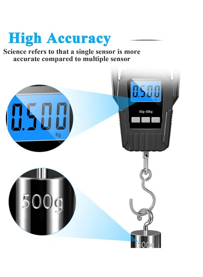 جيهام ميزان أمتعة رقمي معلق عالي الجودة على شكل سمكة - ميزان أمتعة محمول باليد لحقيبة السفر، ميزان للسفر بشاشة LCD 50 كجم/110 رطل - Image 2