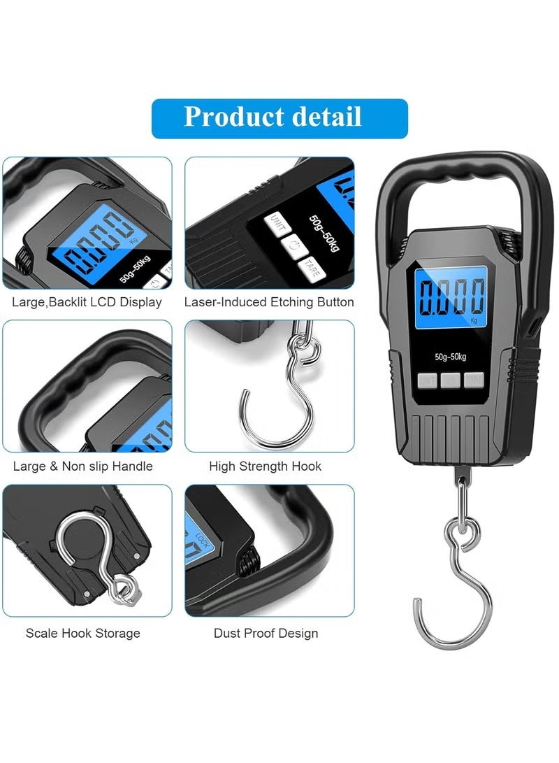 جيهام ميزان أمتعة رقمي معلق عالي الجودة على شكل سمكة - ميزان أمتعة محمول باليد لحقيبة السفر، ميزان للسفر بشاشة LCD 50 كجم/110 رطل - Image 4