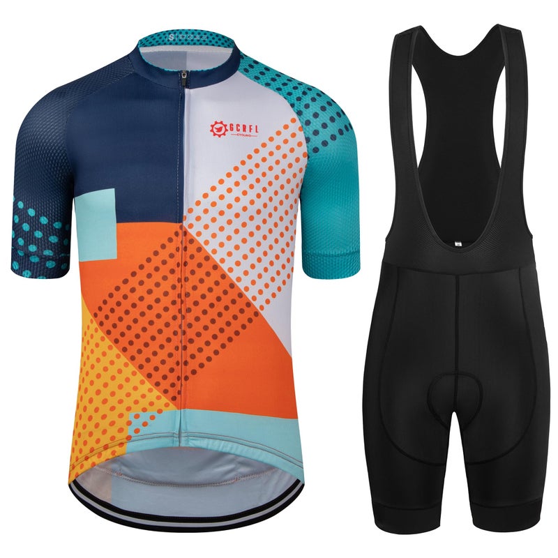 GCRFL Mens Cycling Jersey Set Road Bike Shorts Sleeves Jersey Zipper Pokcet Bib Shorts with Padded Cycling Clothing kit Men Navy 3XL