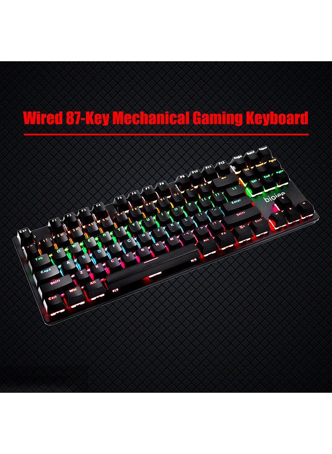 Generic - Wired 87-Key Mechanical Gaming Keyboard Rainbow Backlit Keyboard For Windows PC Laptop for Game and Office - Image 1