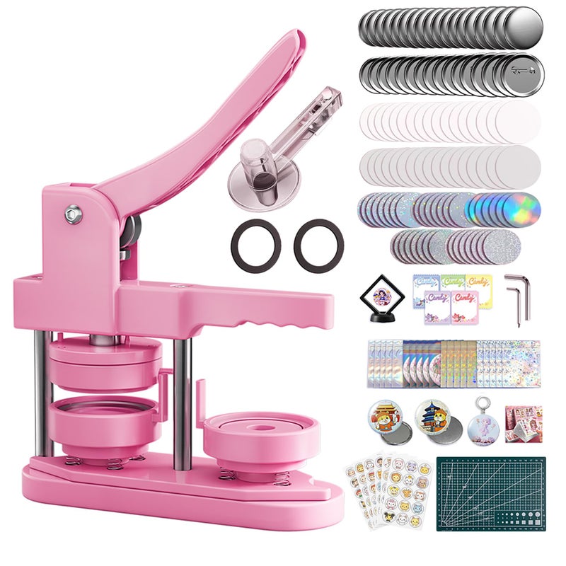 Freeingbag 58mm Button Maker Machine Kit, Installation-Free Button Pin Maker & Pin Maker Machine with 100 Sets Supplies, Circle Cutter & Bonus DIY Accessories for Badges, Crafts & School Projects - Image 1