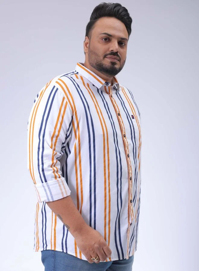 هاردسودا Men Plus Size Regular Fit Vertical Striped Spread Collar Full Sleeves Casual Shirt