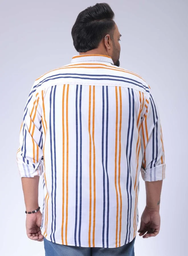 هاردسودا Men Plus Size Regular Fit Vertical Striped Spread Collar Full Sleeves Casual Shirt