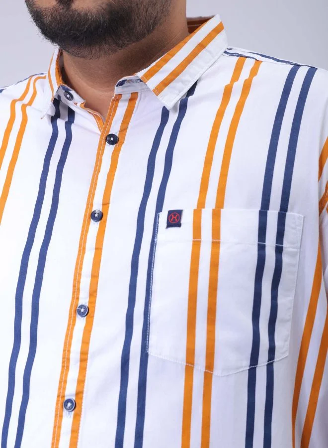هاردسودا Men Plus Size Regular Fit Vertical Striped Spread Collar Full Sleeves Casual Shirt