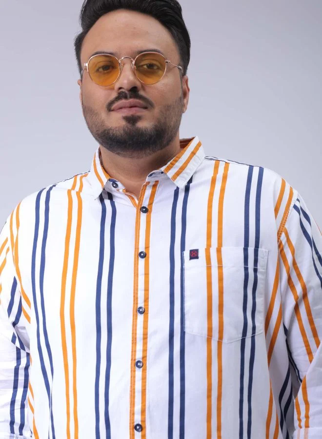 هاردسودا Men Plus Size Regular Fit Vertical Striped Spread Collar Full Sleeves Casual Shirt
