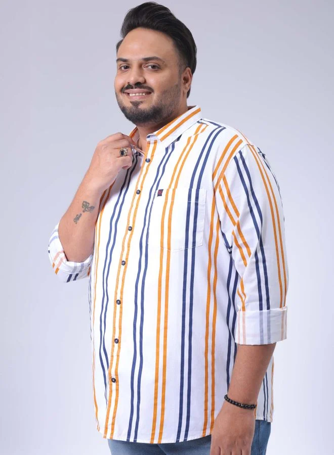 هاردسودا Men Plus Size Regular Fit Vertical Striped Spread Collar Full Sleeves Casual Shirt