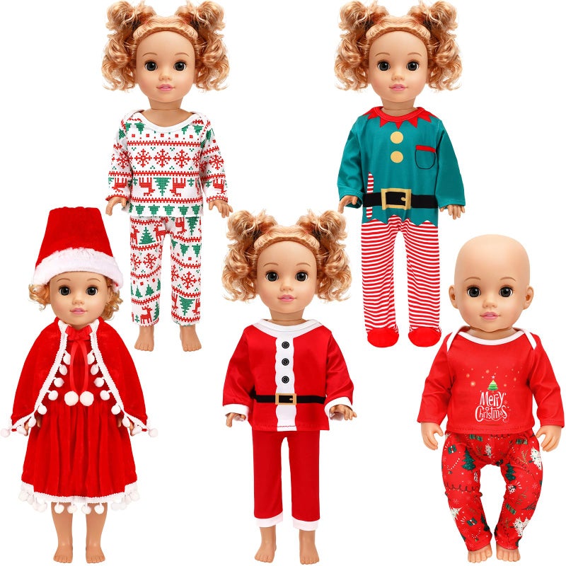 UPINS 5 Pcs 18 inch Christmas Doll Clothes 18 inch Christmas Clothing Costume Santa Outfits Christmas Pajamas Set for 18 inch Doll for Girls Birthday - Image 3