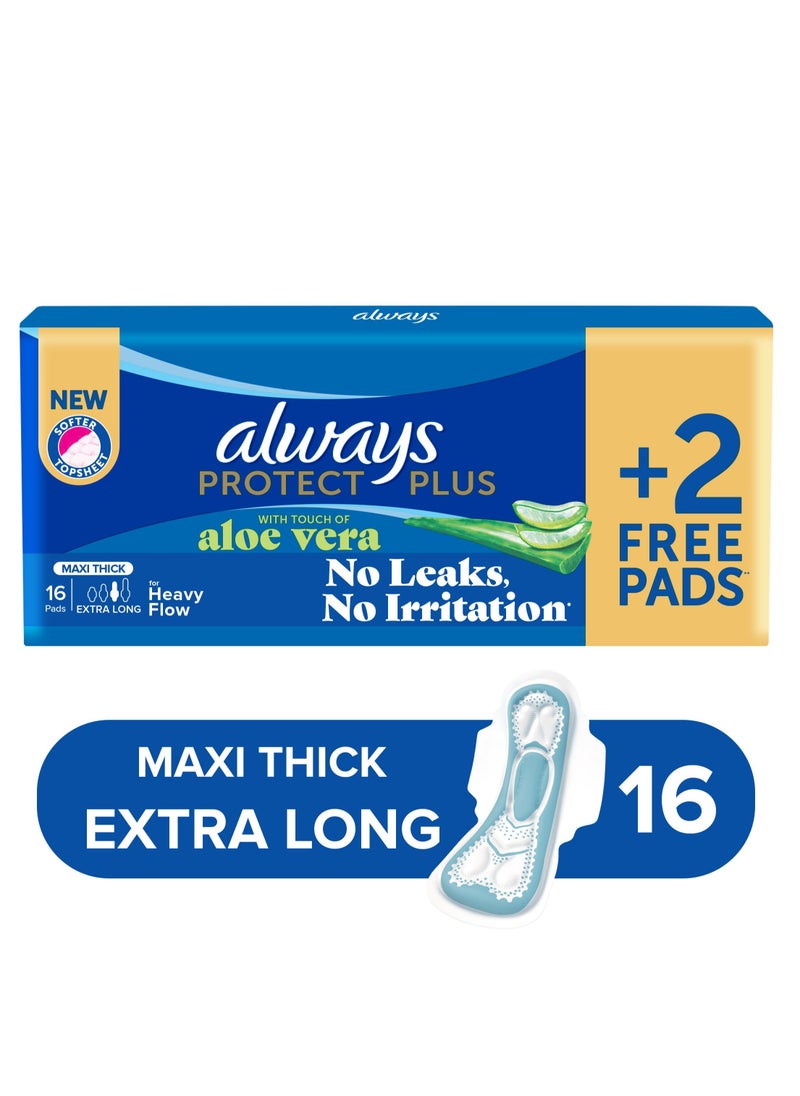 Always - Always PROTECT PLUS Maxi Thick EXtra Long Sanitary Pads With Aloe Vera 16+2 PCS - Image 1