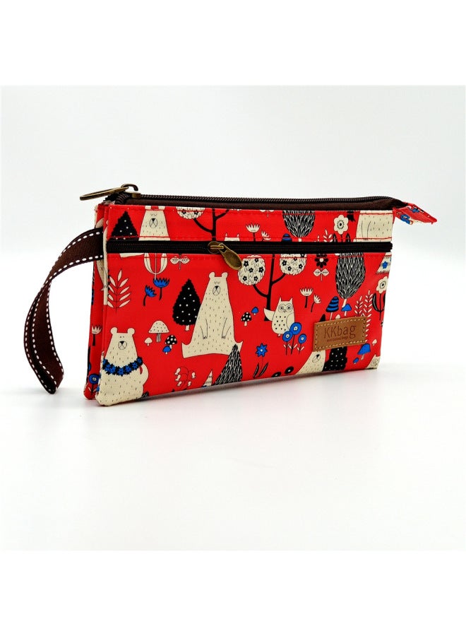 2023 Summer Cartoon Laminated Multi-Layer Clutch Bag Women's Hand Bag Hand Bag Full Wholesale-Color:Hand Bag Forest Bear-brilliant Red  - Image 1