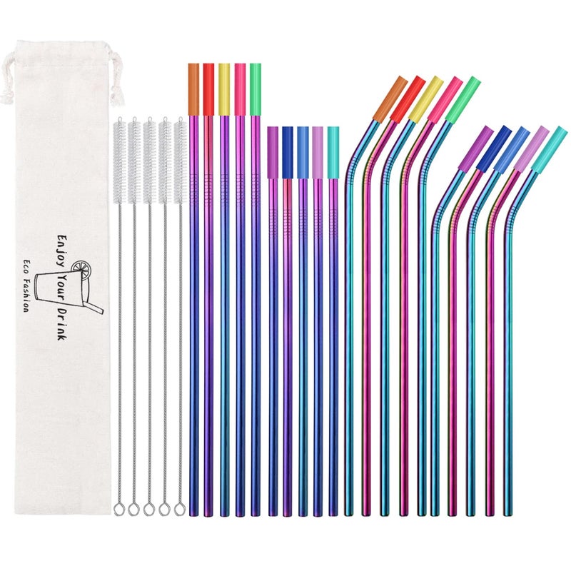 20 Pcs Rainbow Color Reusable Stainless Steel Straws105  85 Reusable Drinking Straws with 20 Silicone Tips 5 Straw Brushes 1 Travel CaseEco Friendly Extra Long Metal Straw for 20 30 oz Tumbler