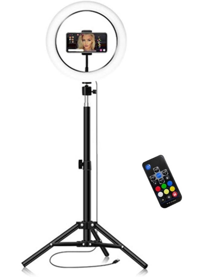 رينج لايت 10 بوصة RGB - إضاءة احترافية متعددة الألوان مع حامل ثلاثي - مثالي لتصوير الفيديوهات، السيلفي، ووضع المكياج - Image 1