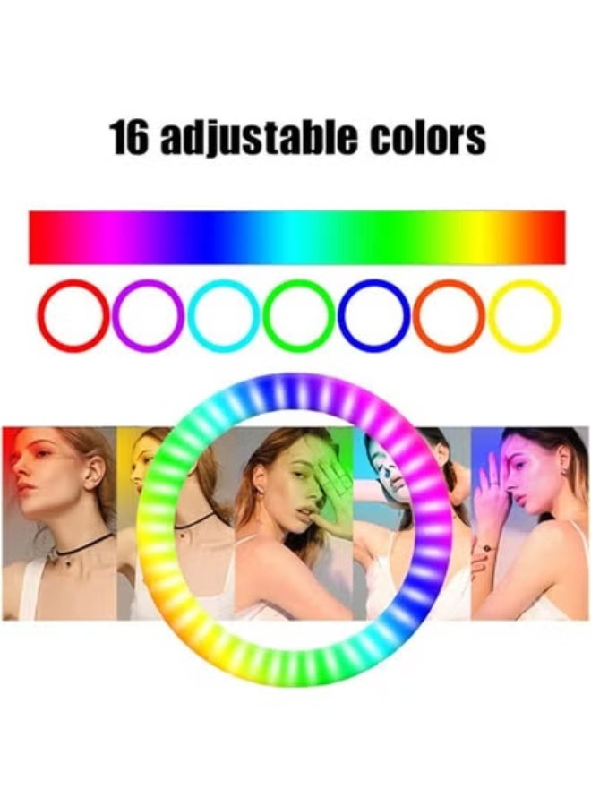 رينج لايت 10 بوصة RGB - إضاءة احترافية متعددة الألوان مع حامل ثلاثي - مثالي لتصوير الفيديوهات، السيلفي، ووضع المكياج - Image 5