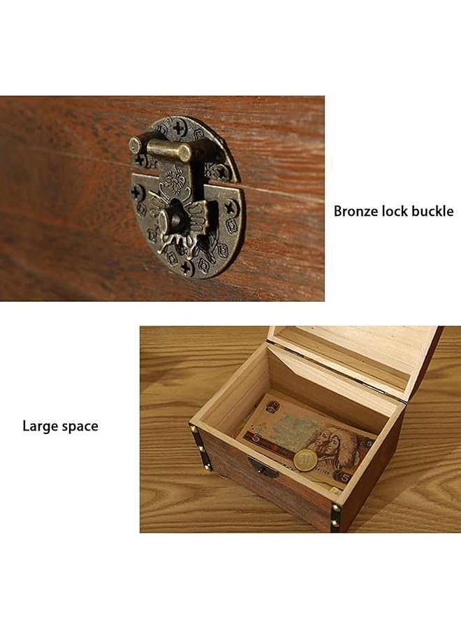 joyzzz Piggy Bank Wood Piggy Bank Piggy Banks For Kids Vintage Treasure Chest Child Piggy Bank Shatterproof Money Coin Bank Boy Piggy Bank With Lock Applicable To Birthday Gifts - Image 2