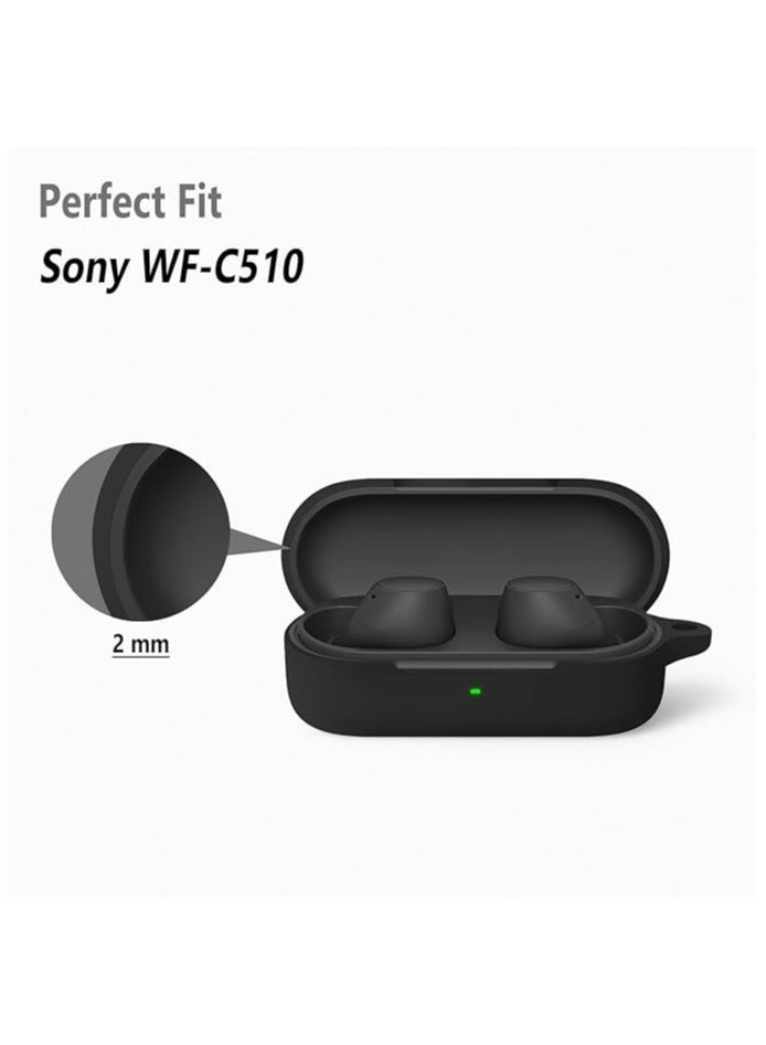 Silicone Case for Sony WF-C510, Soft Flexible Scratch Resistant Protective Cover with Carabiner (Black) - Image 2