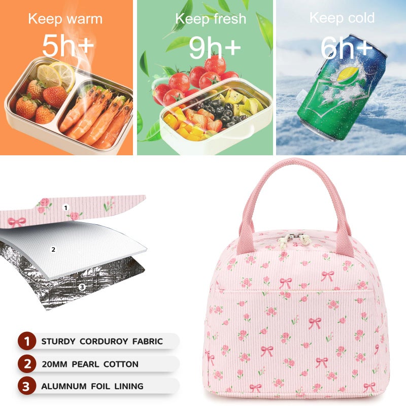 Bluboon Lunch Bag for Women Men Cute Corduroy Lunch Tote Bags Reusable Insulated Lunch Box Large Capacity Reusable Insulated Cooler for Work Picnic or Travel - Image 3