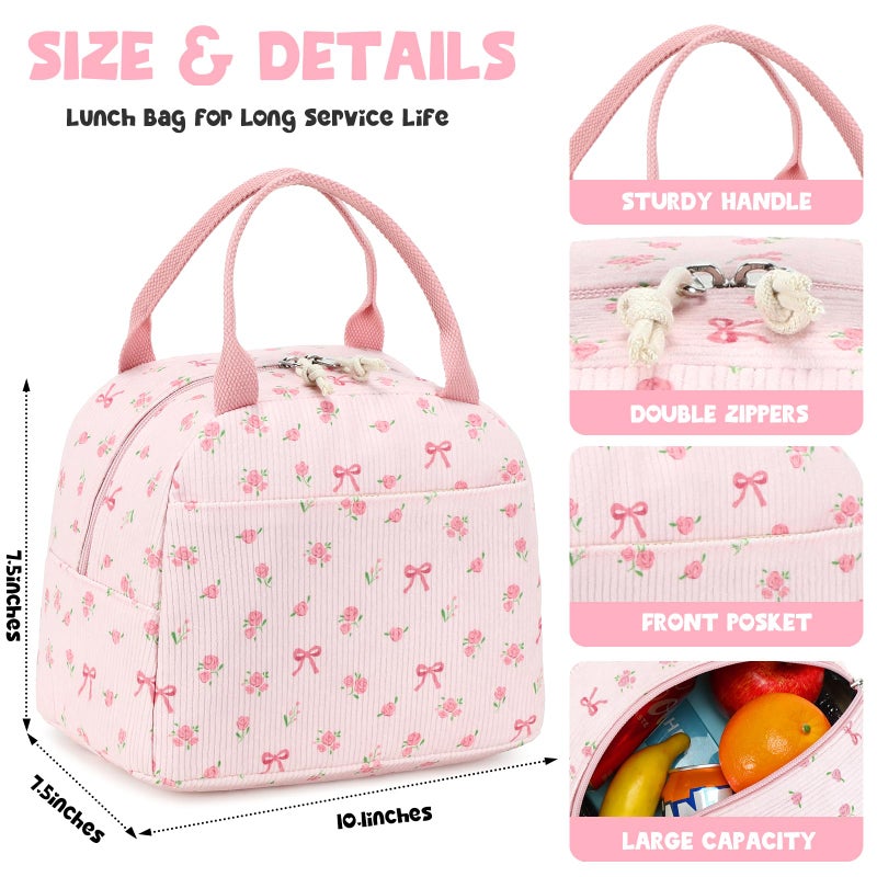 Bluboon Lunch Bag for Women Men Cute Corduroy Lunch Tote Bags Reusable Insulated Lunch Box Large Capacity Reusable Insulated Cooler for Work Picnic or Travel - Image 4