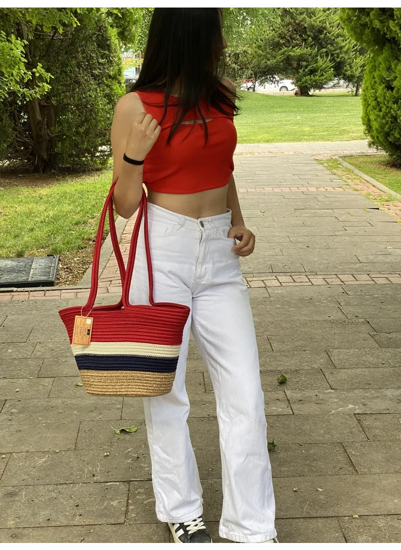 BDZ Deri BDZ Leather Jute Straw Look Handbag Beach Bag Shoulder Bag