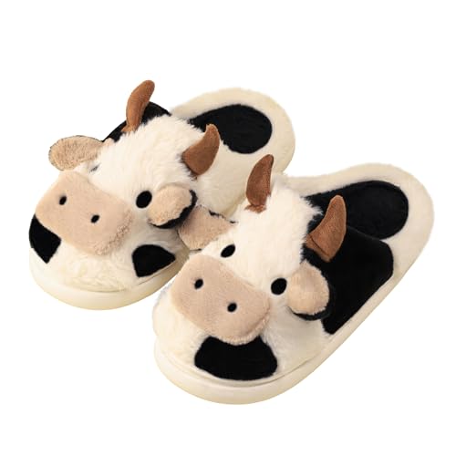 Gaolinci Cartoon Cow Cotton Slippers, Winter Indoor Outdoor Slippers for Women (US 8-9) - Image 1