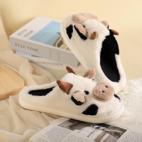 Gaolinci Cartoon Cow Cotton Slippers, Winter Indoor Outdoor Slippers for Women (US 8-9) - Image 5