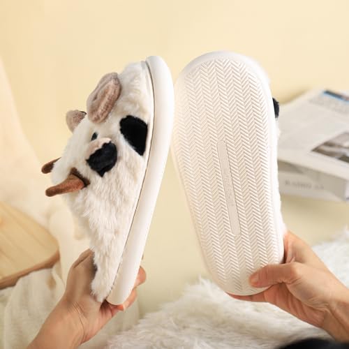 Gaolinci Cartoon Cow Cotton Slippers, Winter Indoor Outdoor Slippers for Women (US 8-9) - Image 4