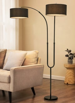 Glanfen 3 Color Dimming Bulb, Freely Adjustable Double Lamp Floor Lamp Linen Lampshade, Hand Switch, Marble Base, with 12W Bulb  - Image 2